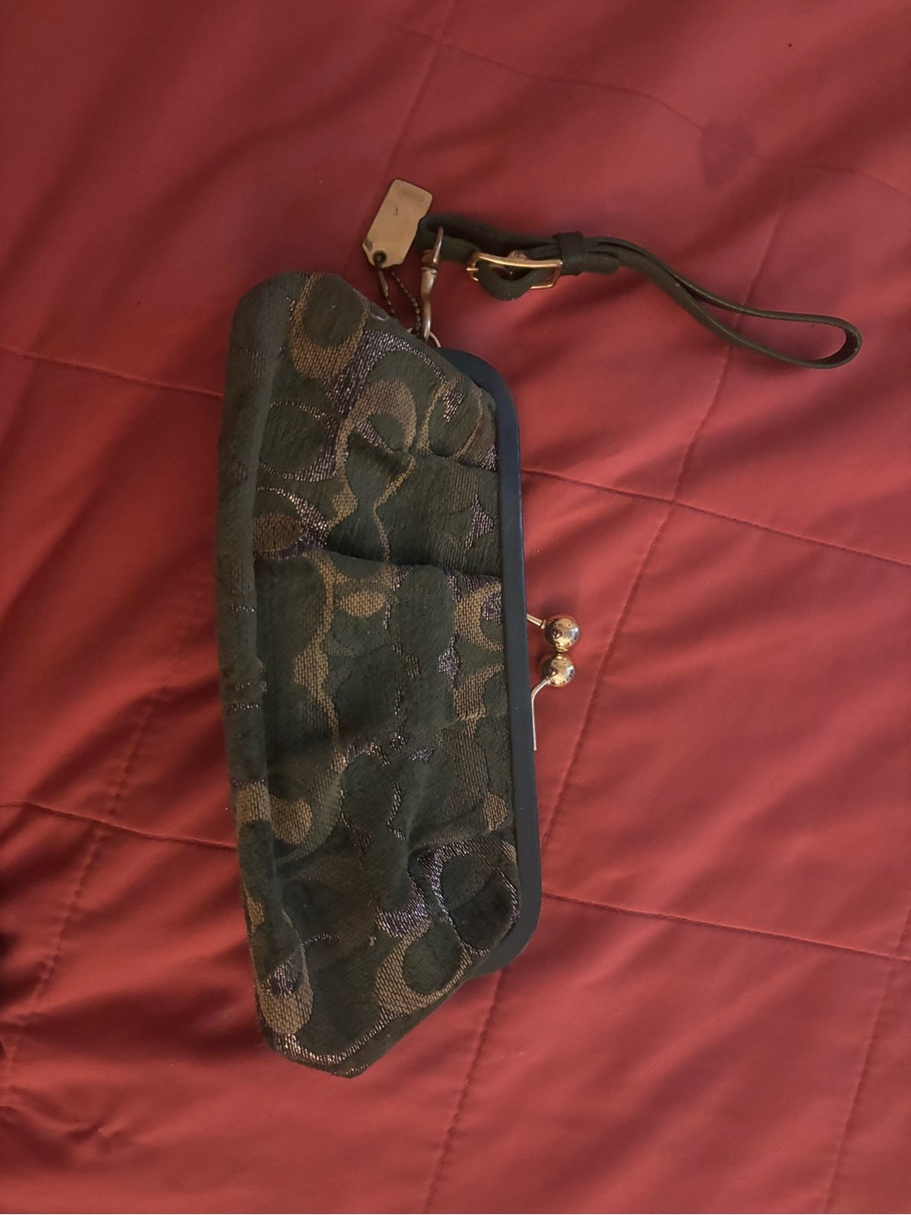 Coach Signature Wristlet Clutch in Olive/Khaki